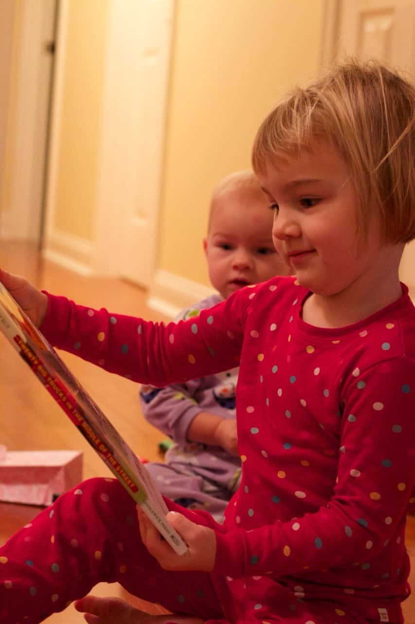 This was our best Christmas morning so far. Abby woke up first, and was surprisingly willing to let the presents sit untouched while we waited for her sisters to wake up. Josie was the second to wake, but no such luck with her. She wanted to investigate! We ended up encouraging Gwen to get out of bed so we could see what Santa brought us.

The girls had lots of fun opening their gifts, and giving gifts. The highlights were a toy train set, an indoor trampoline, some very cute animal hats and gloves, and a bright red toy monster truck for Papa, who just wanted a nice German car. (That was Abby’s gift to John. She looked at Papa’s preferred cars at the store and said they were “too grey, too blue, too boring.” She instead bought a fire truck for Josie, a camper with a beach scene for Gwen, and the monster truck for John. No sports cars for her!)

We took lots of pictures, but Tumblr only allows ten per post. (Sigh.) Christmas afternoon coming next.