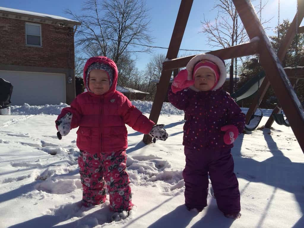 The girls and I played outside in the snow this afternoon. I’m not sure what Gwen and Josie really thought about it. They never fussed, but they didn’t smile much either. They seemed to like eating snowballs and being pulled around in the sled. Abby liked playing chauffeur. I think we all enjoyed the sunshine. It was especially exquisite reflected through the ice on the trees.