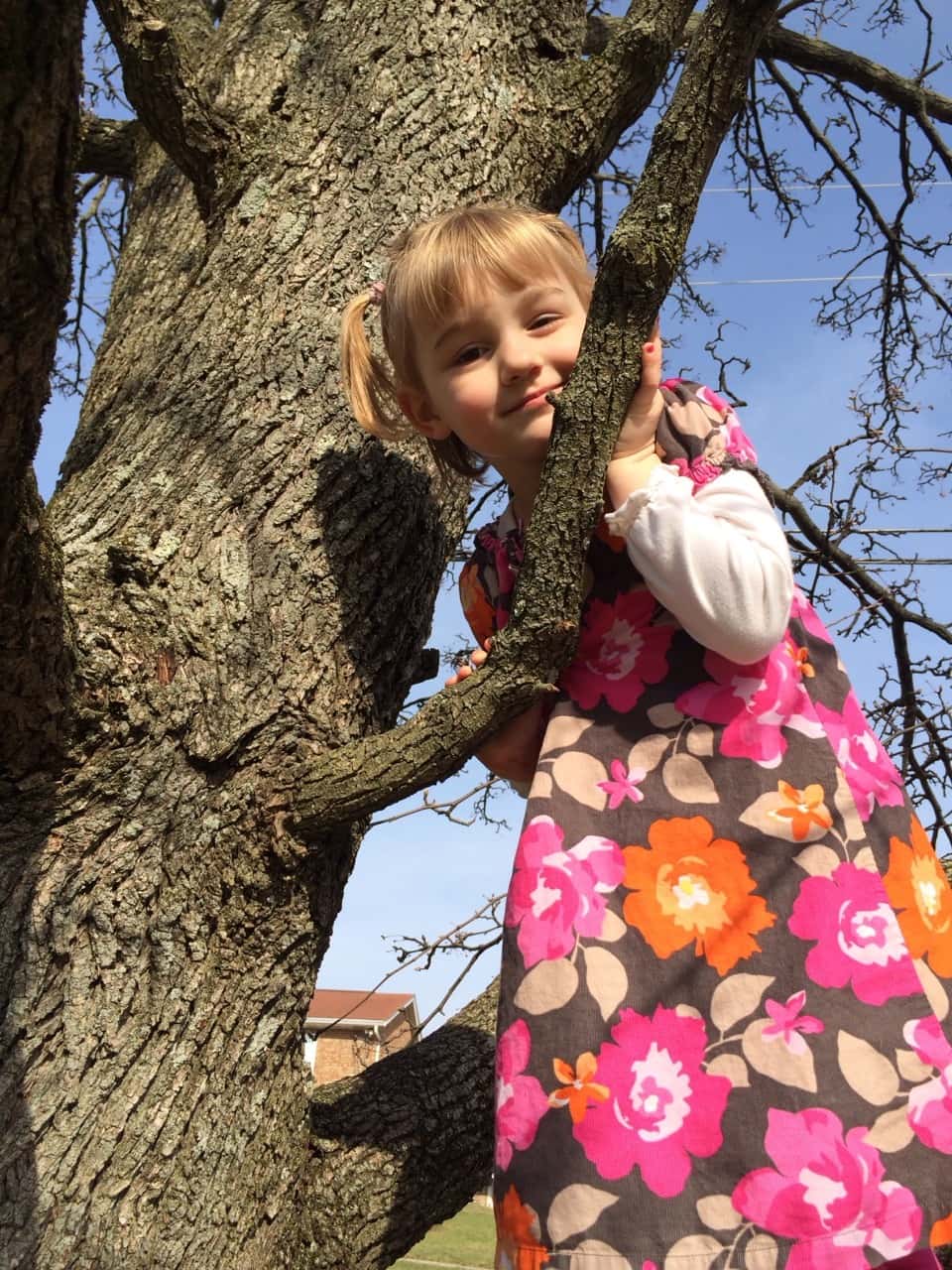 Hooray! I finally think we are all recovered from the horrible stomach illness. We enjoyed the lovely weather today with a trip to the library in the morning for storytime, and a mile walk around the neighborhood after naps. The girls especially enjoyed playing in the front yard (and climbing the tree). I hope they sleep well tonight!