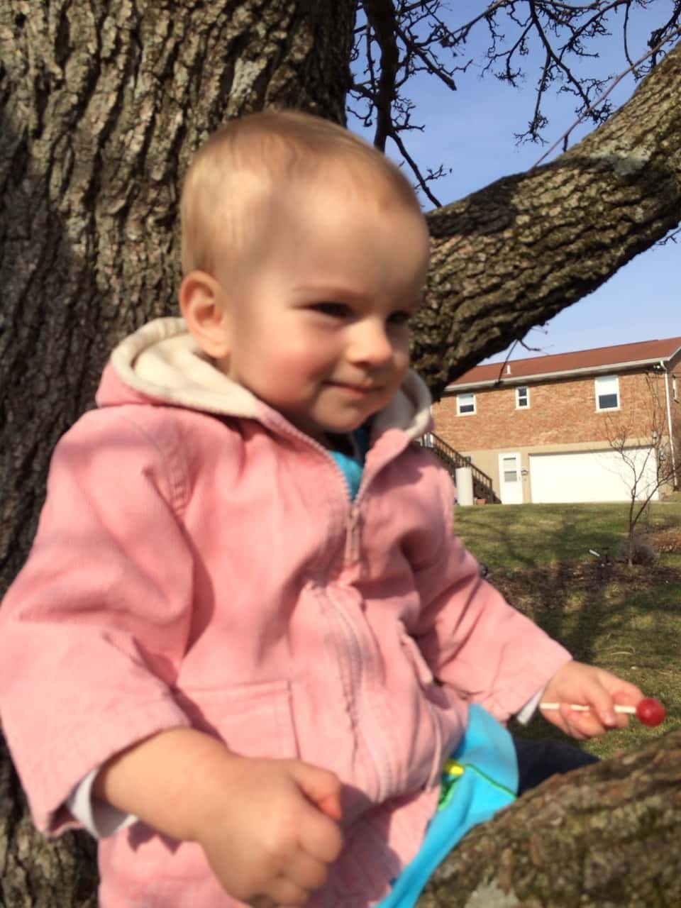 Hooray! I finally think we are all recovered from the horrible stomach illness. We enjoyed the lovely weather today with a trip to the library in the morning for storytime, and a mile walk around the neighborhood after naps. The girls especially enjoyed playing in the front yard (and climbing the tree). I hope they sleep well tonight!