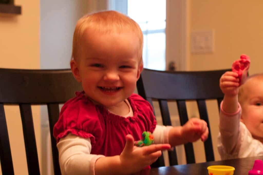 On this rainy day, our word of the day was definitely dough. The girls played with playdoh, we made cookie dough, and Abby earned some dough by helping to put away the dishes.