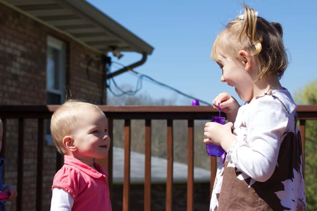 Bubbles! The girls had lots of fun with bubbles today, especially Gwen. She just squeals with delight.