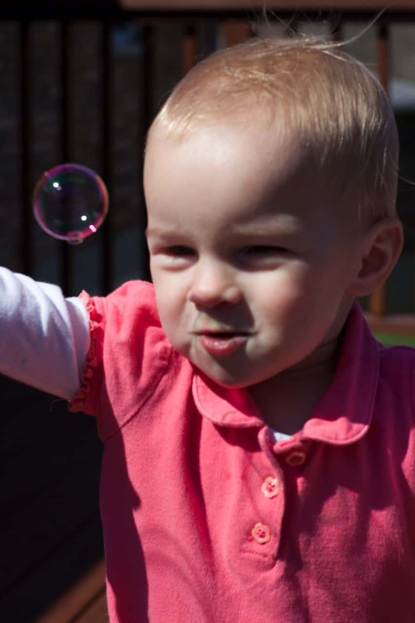 Bubbles! The girls had lots of fun with bubbles today, especially Gwen. She just squeals with delight.