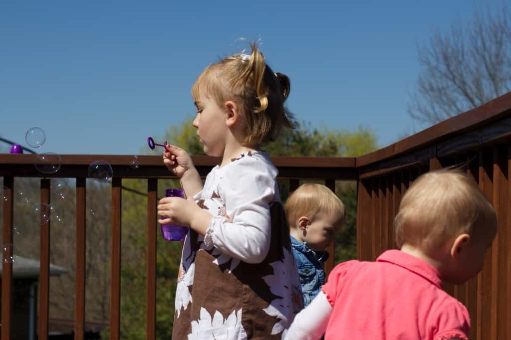 Bubbles! The girls had lots of fun with bubbles today, especially Gwen. She just squeals with delight.