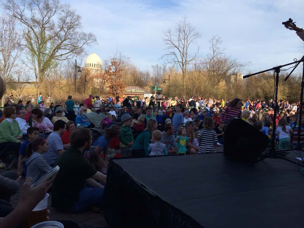 We had a blast at Tunes and Blooms this evening! We first enjoyed a picnic dinner and lots of exploring by the reptile house. When the music started, we cut through the crowd to join the other youngsters in the “mosh pit.” Our girls loved dancing, and were surprisingly not shy around all the strangers.