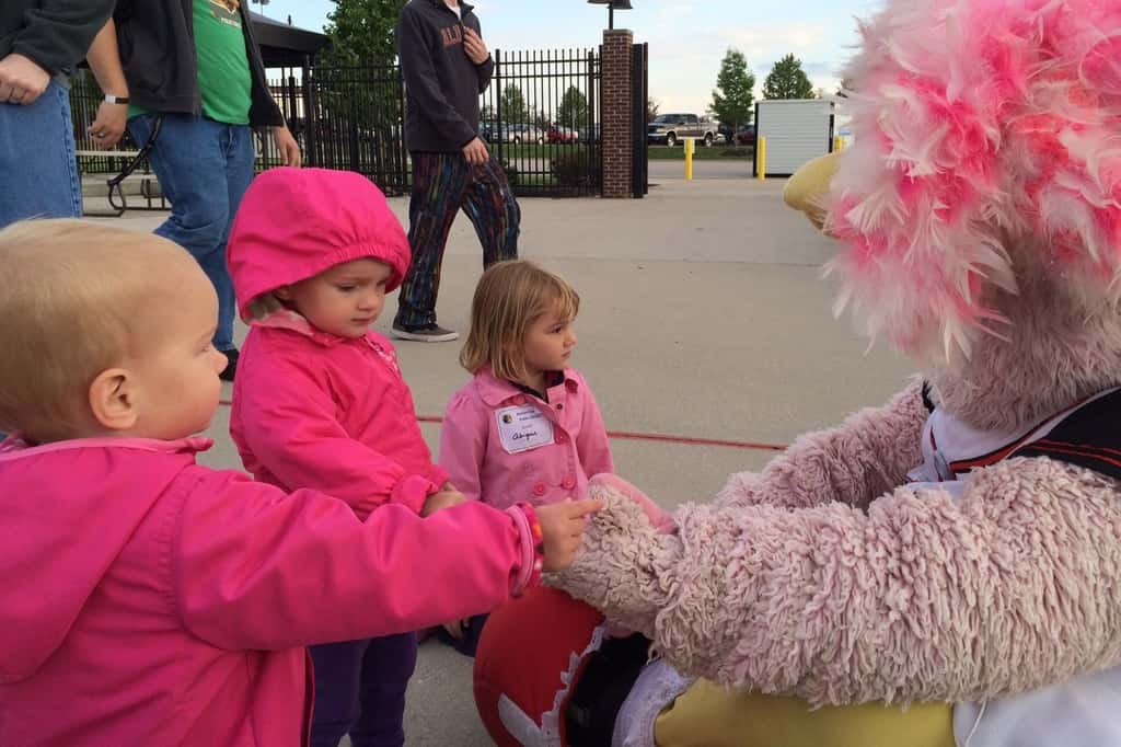 The KCPL held their annual volunteer appreciation event at the Florence Freedom minor league baseball park. We didn’t watch much of the game, but we still had a really good time. The girls especially enjoyed the kids play area, the cupcakes, and Belle, the mascot. It took some patience and encouragement to get them to interact with her, but after awhile they were fans.