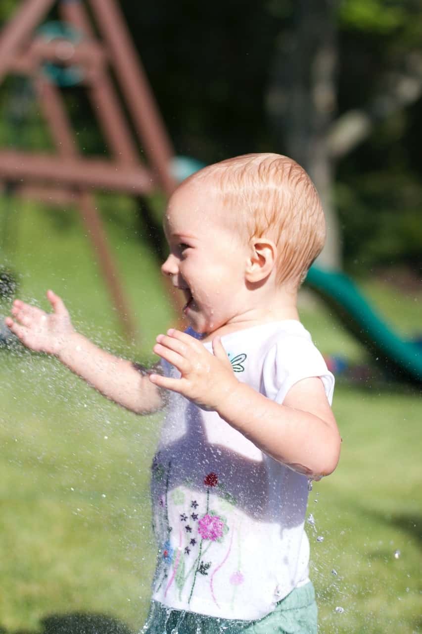 The girls, especially Gwen, had so much fun playing in the hose today. Gwen loved being sprayed in the face – just like her big sister at this age. I think we might have at least two future swimmers amongst us!