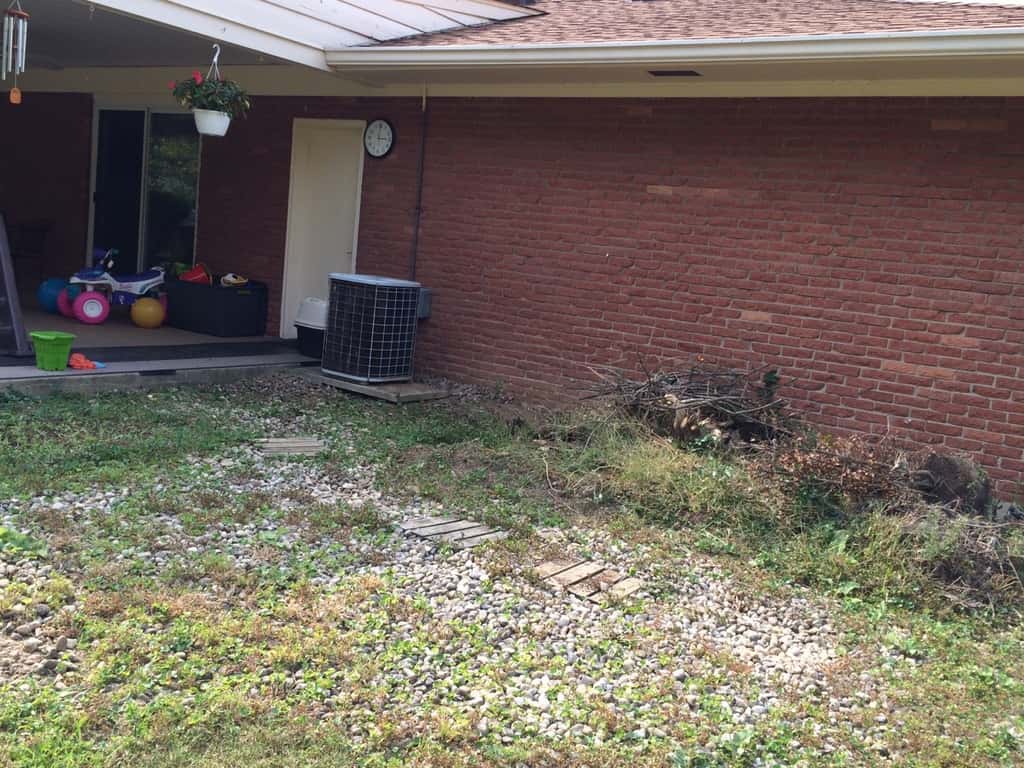 We’re ready for spring gardening and deck work! These are before and after photos of the first few steps (kill and pull tons of weeds, move lots and LOTS of rocks, prep first two garden beds).