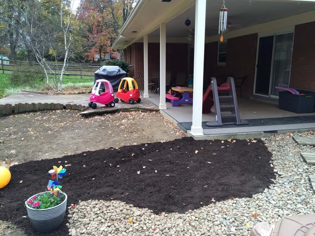 We’re ready for spring gardening and deck work! These are before and after photos of the first few steps (kill and pull tons of weeds, move lots and LOTS of rocks, prep first two garden beds).