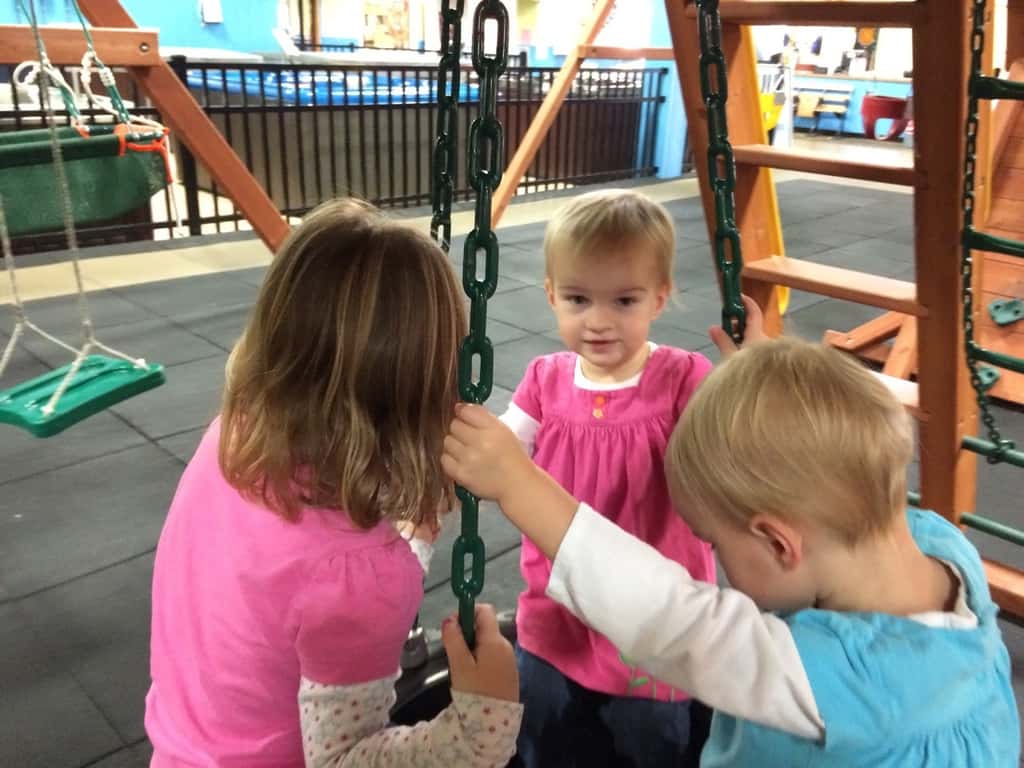 We went to our first Madeira Moms play group today. This one was at Recreations Outlet in Milford. Only one other mom came, but we all had a great time anyway. Abby has a hidden talent for basketball. She’s really quite good at shooting baskets. Josie is a monkey and will climb anything. She also, like Abby, loves jumping on trampolines. Gwen likes to climb ladders, but refuses to slide down the slide once she’s at the top. “Get me down,” she insists.