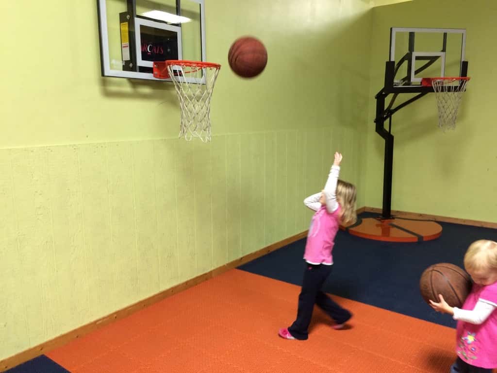 We went to our first Madeira Moms play group today. This one was at Recreations Outlet in Milford. Only one other mom came, but we all had a great time anyway. Abby has a hidden talent for basketball. She’s really quite good at shooting baskets. Josie is a monkey and will climb anything. She also, like Abby, loves jumping on trampolines. Gwen likes to climb ladders, but refuses to slide down the slide once she’s at the top. “Get me down,” she insists.