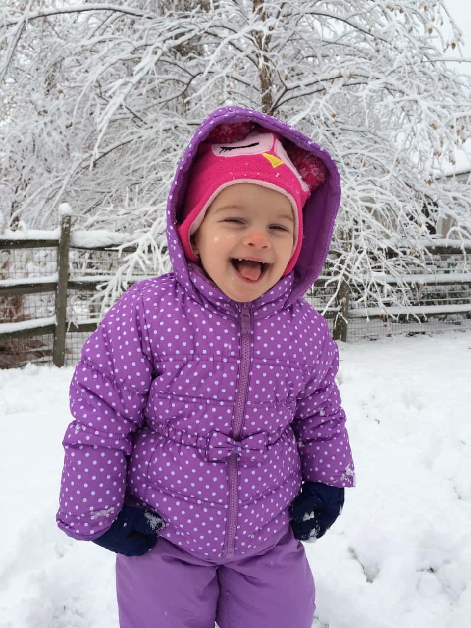 The girls played outside for an hour today. Yay for snowsuits, waterproof gloves, and snow boots. Too bad I don’t have snow boots or a snowsuit. Guess what I’m asking Santa (John) for this year.