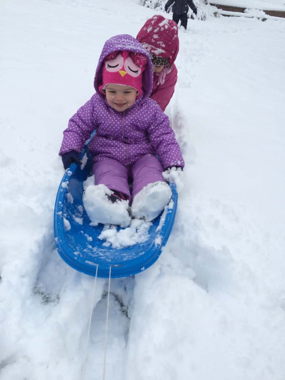 The girls played outside for an hour today. Yay for snowsuits, waterproof gloves, and snow boots. Too bad I don’t have snow boots or a snowsuit. Guess what I’m asking Santa (John) for this year.