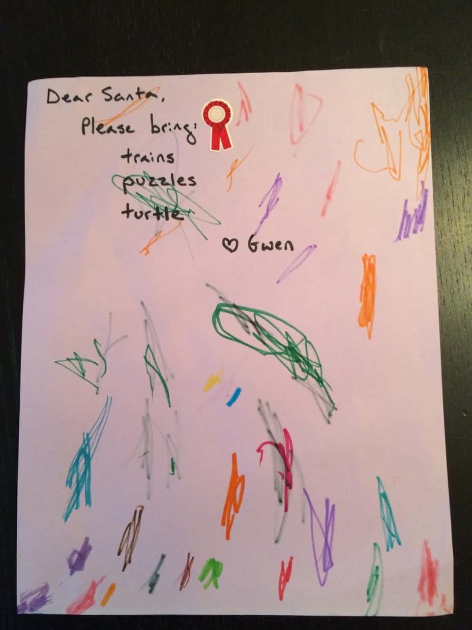 Abby, Josie, and Gwen’s letters to Santa. Please note that no one requested a dog!