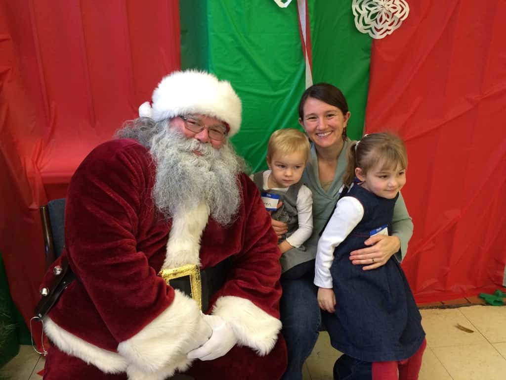 We all had a good time this morning at the Moeller Rugby Breakfast with Santa. Craft time with “Tickle Monster” Joey was especially popular. It took nearly two hours, but the girls eventually warmed up to the idea of visiting with Santa. Abby said she was going to test him to see if he was the real Santa by asking him if he had reindeer. He passed!