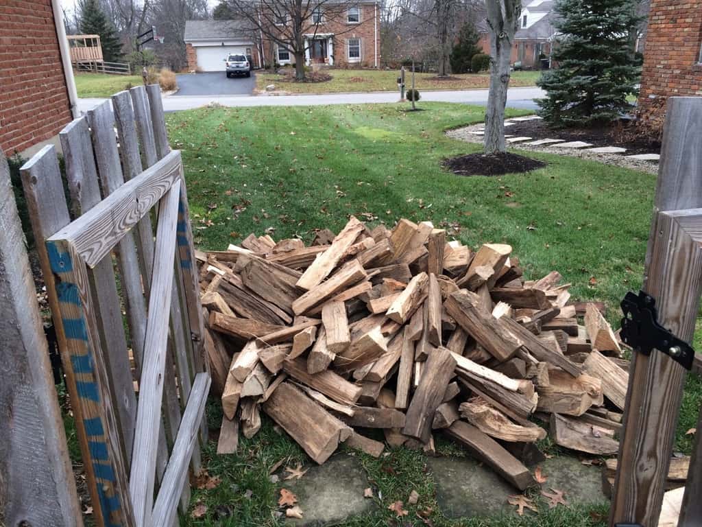 I’m shocked by how much 1⁄3 of a cord of firewood is, and impressed with my stacking helpers!