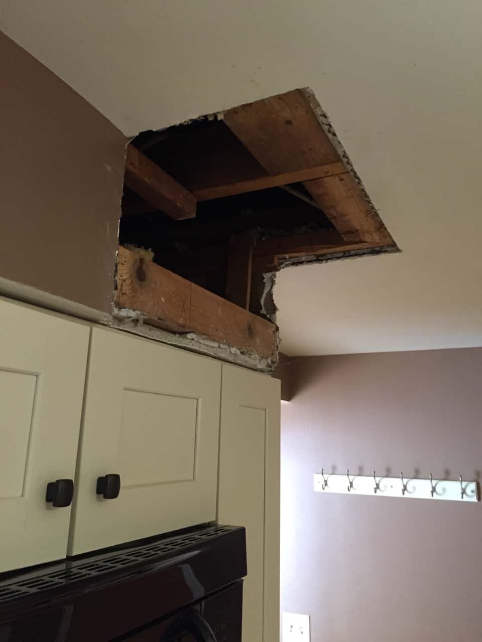 The inexplicable (vestigial?) soffit is gone! Next up is repainting the kitchen.