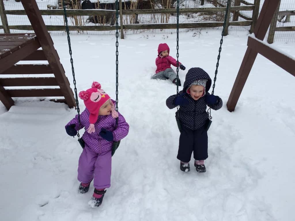 All three girls finally got a chance to play together in the snow.