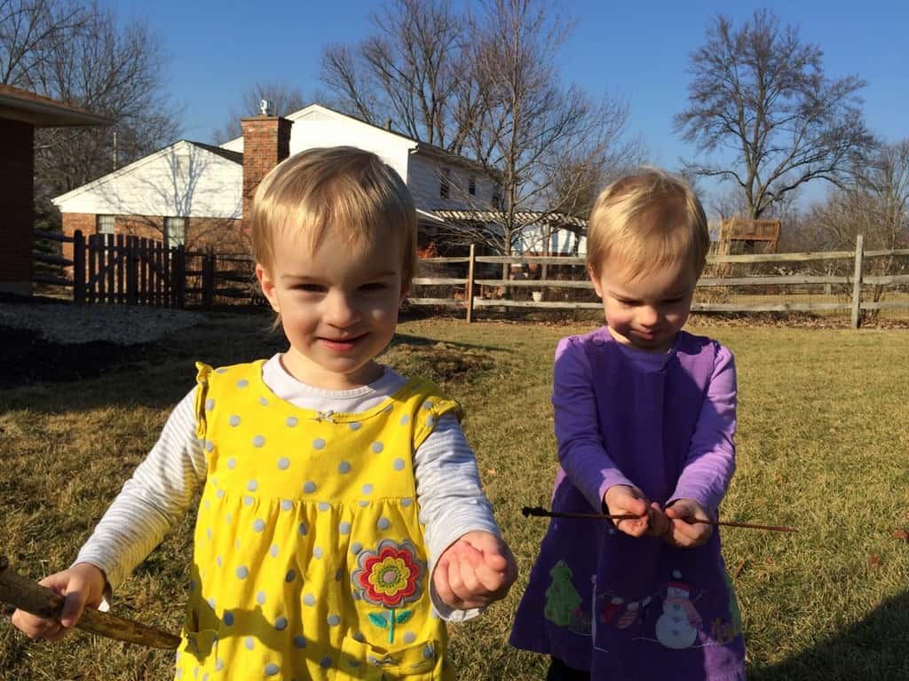 It was squishy in our yard, but these two had fun poking around in the mud on this wonderfully warmer day.