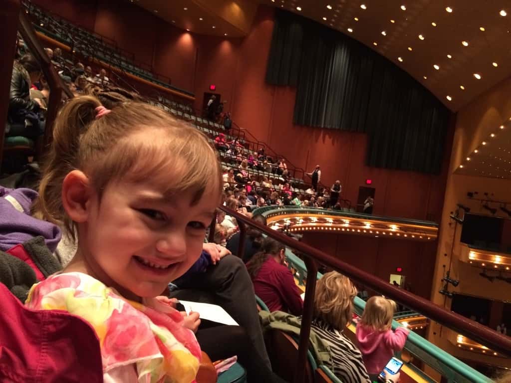 Impatiently awaiting the start of “Ballet Toybox” at the Aronoff Center. “When will it be time? I can’t wait any longer!”