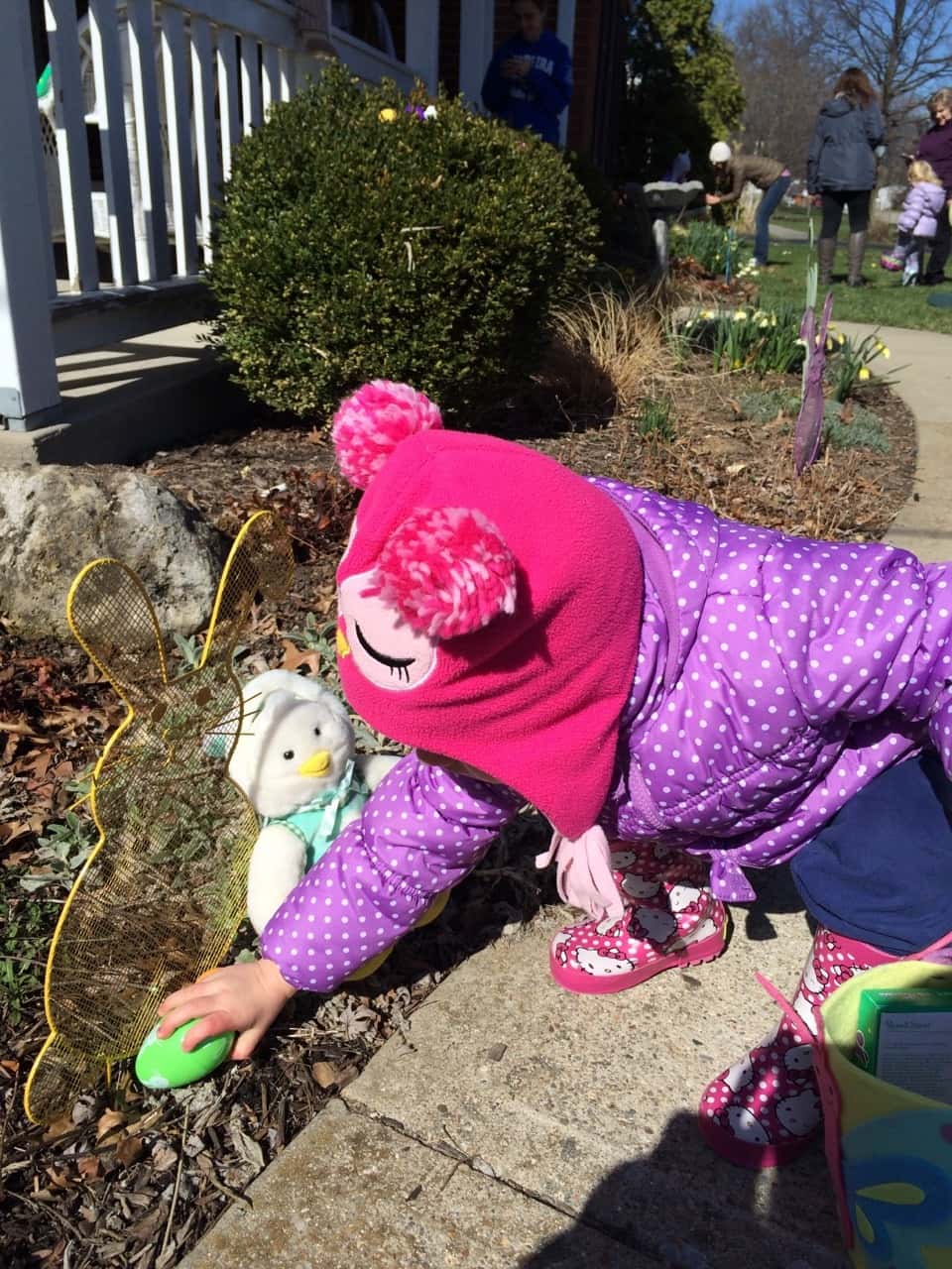 What a fun day! We enjoyed a Madeira Moms Easter Egg hunt at a park this morning, and then a neighborhood hunt at a neighbor’s house this afternoon. It was really cool to see just how many little kids actually live in our neighborhood. Lots! And by far, the funniest story from today was that this morning Josie filled her basket with only white eggs.