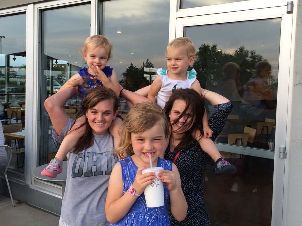 Cute pictures from the week so far. 1) Dinner with the aunties for Em’s last day in town. 2) Won’t be too long before they can all climb over. Acrobats! 3) Abby playing with her neighborhood girlfriends Norah and Ali. 4) The perfect seesaw for a pair of twin friends. Gwen and Josie with Leo and Ana at Weller Park.