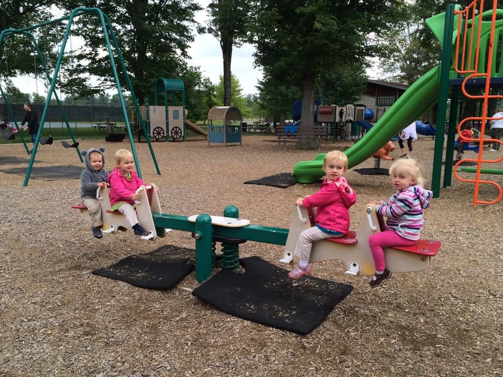Cute pictures from the week so far. 1) Dinner with the aunties for Em’s last day in town. 2) Won’t be too long before they can all climb over. Acrobats! 3) Abby playing with her neighborhood girlfriends Norah and Ali. 4) The perfect seesaw for a pair of twin friends. Gwen and Josie with Leo and Ana at Weller Park.