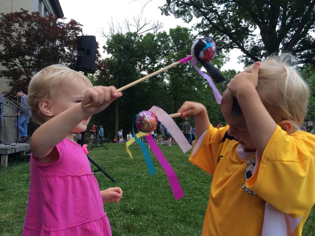 We enjoyed the music of the Comet Bluegrass All-stars and some art-making at the Clifton Cultural Arts Center tonight. Gwen and Josie thought the comet wands they made were perfect for sibling whacking.