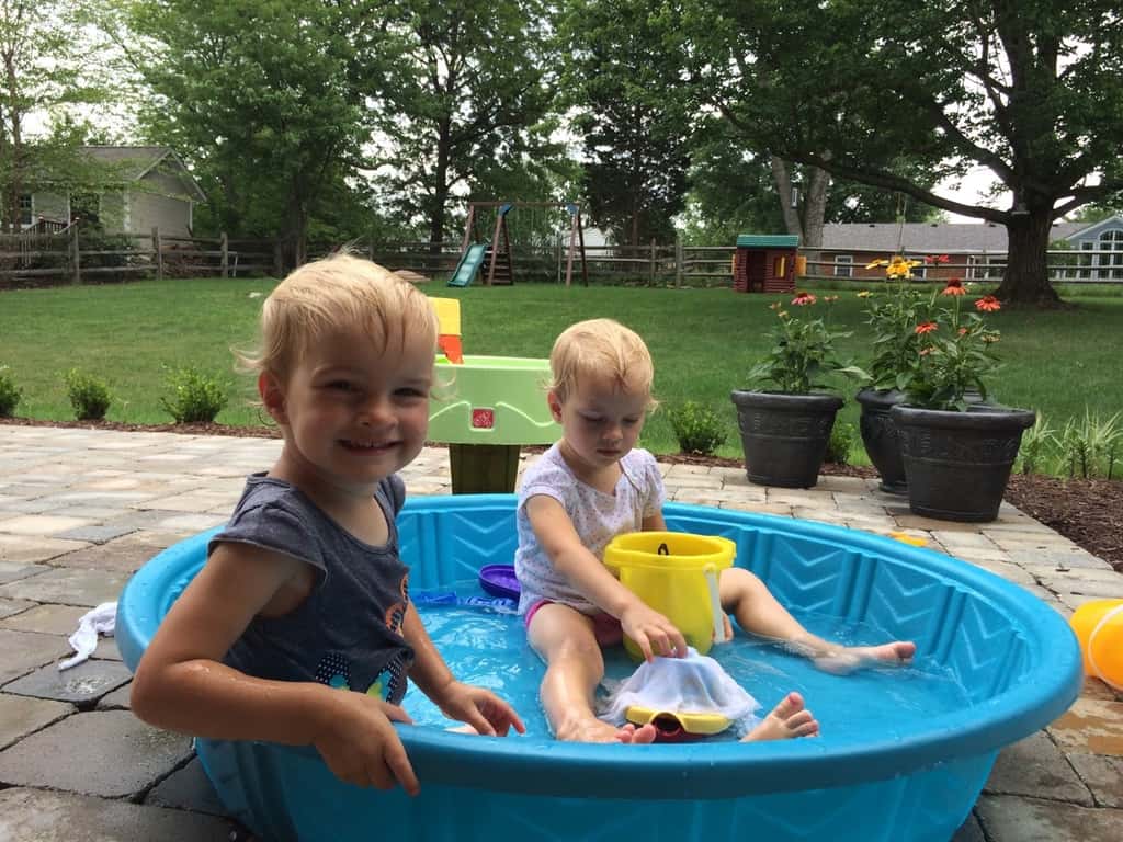 Clearly, twin playgroup at our house today was lots of fun. The house was a mess, but the girls enjoyed some water fun afterwards to recover.