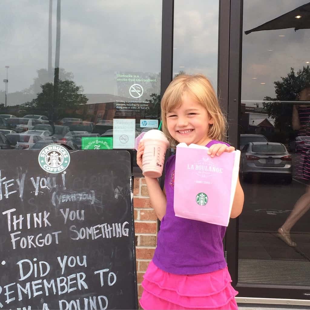 Abby’s first trip to Starbucks! Funny but it felt like an important occasion to me.