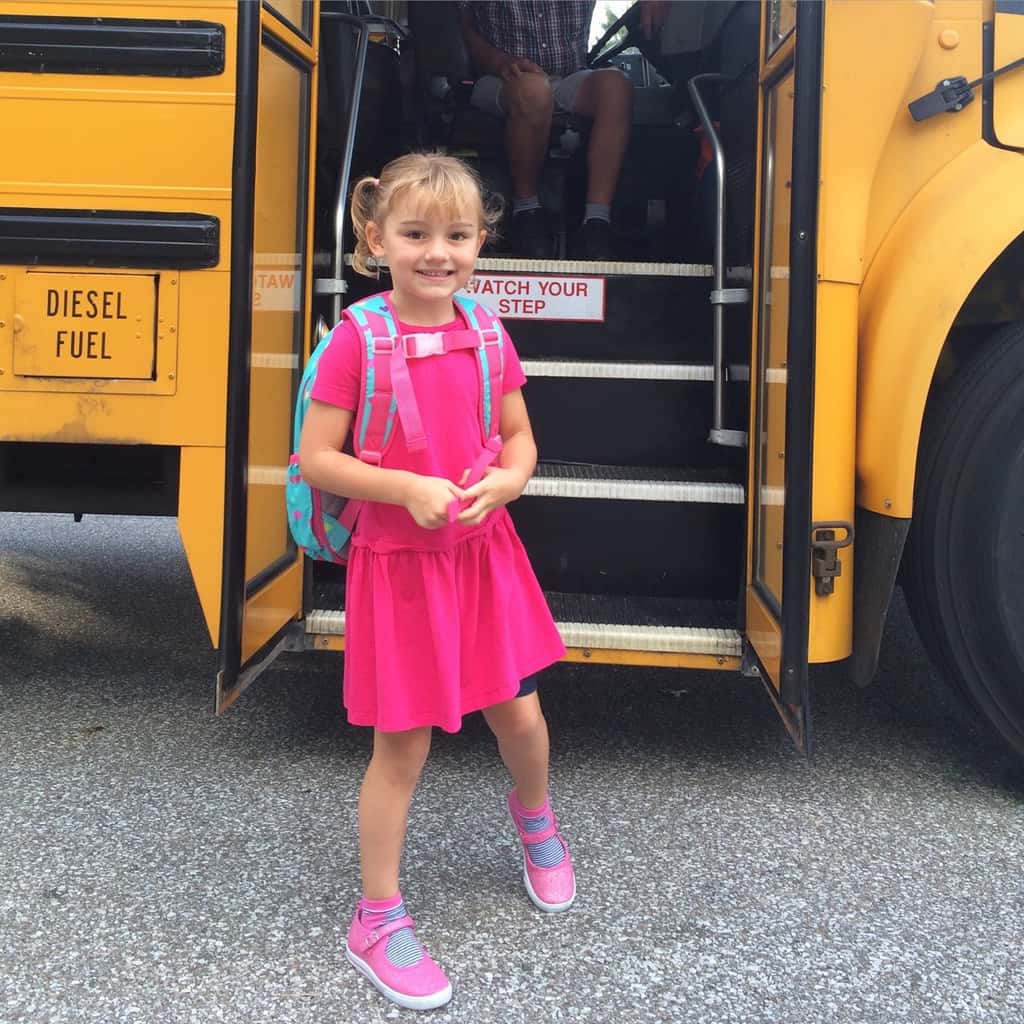 Class of 2028! Abby was so excited to start school today. The bus picked her up at 8:33, but she was ready to leave at 7:00. “When can I go? When does the school bus get here? Is it time yet?”