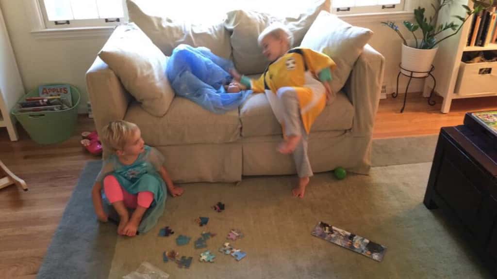 Gwen and Josie decided to work on puzzles today. They each picked one out, pulled the puzzle pieces out of the bags, and got to work. Josie lost interest two seconds later, but Puzzle Master Gwen quickly finished her puzzle by herself and got out another. With some things they are definitely very different little people!