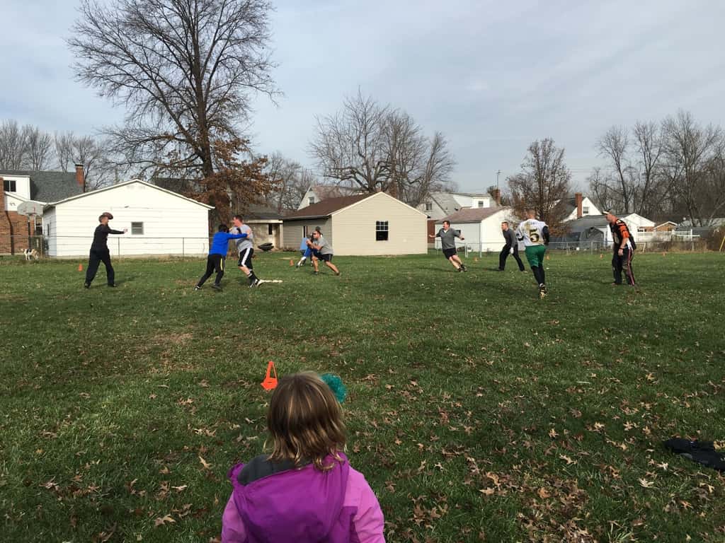 Gwen finally got a chance to play football! We all had a great time at the annual Speed Family football game today. The weather was perfect, and the party afterwards was fun. Why did it take me 24 years to finally attend one?