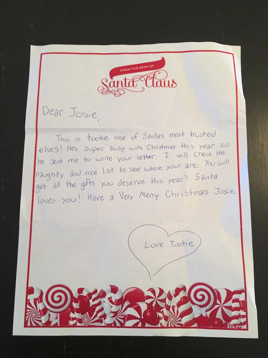 It’s awesome that they wrote back, but one of Santa’s elves seems to think our girls get everything they want for Christmas! Geez! I hope Gwen isn’t disappointed on Christmas morning.