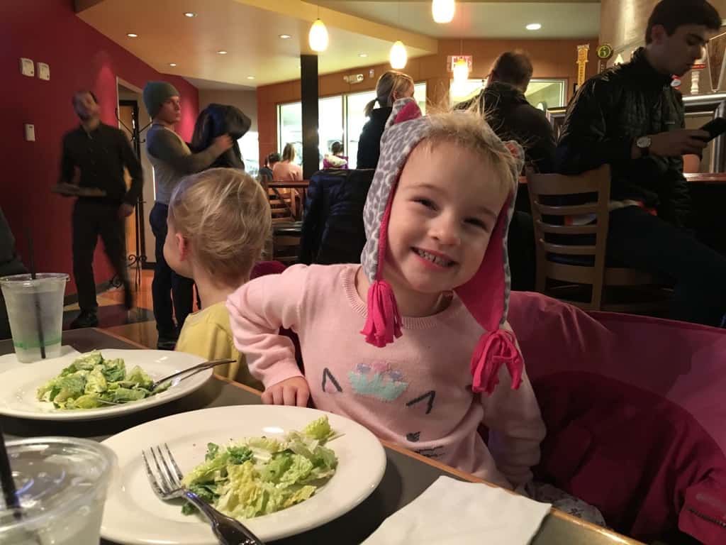 We had a great time eating dinner out at Dewey’s Pizza! The pizza was delicious. Gwen enjoyed watching football and everyone tried a lemon.