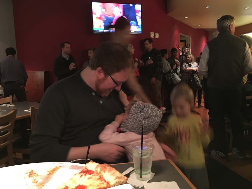 We had a great time eating dinner out at Dewey’s Pizza! The pizza was delicious. Gwen enjoyed watching football and everyone tried a lemon.