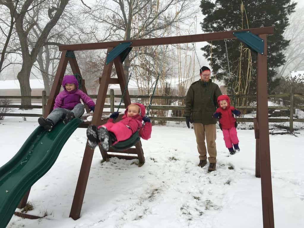 I think Abby’s team won the snowman-building contest. Of course, they had the advantage of seeing ours from earlier in the day.