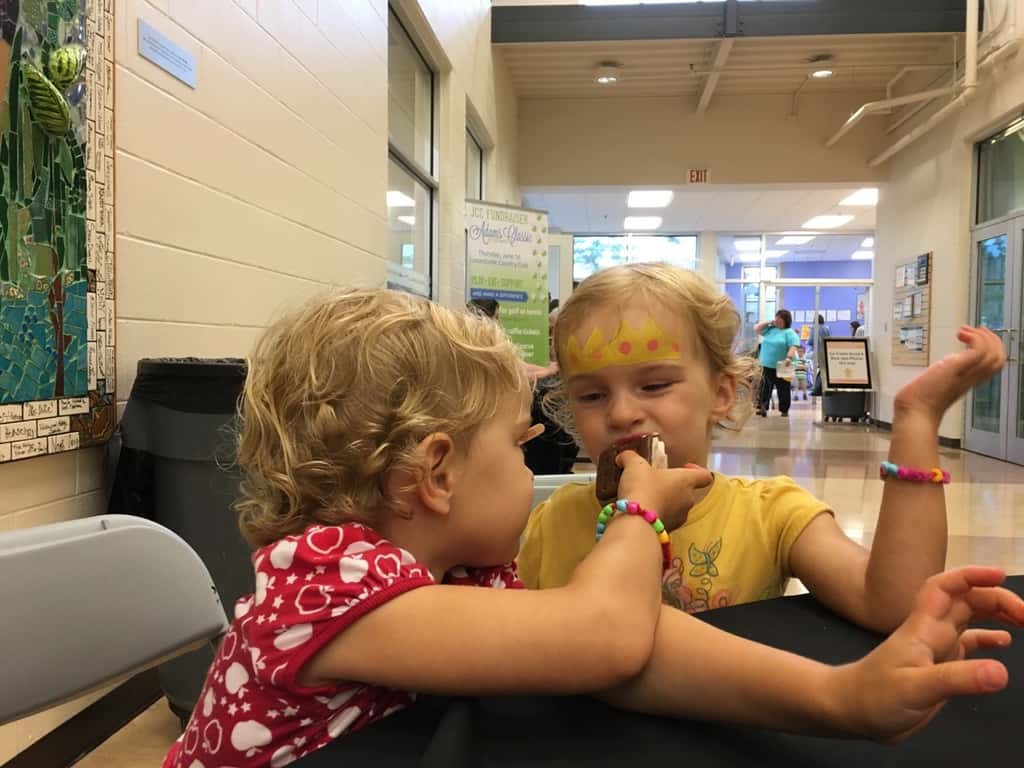 Ice cream social fun at the JCC! Gwen and Josie really liked sharing their ice cream.