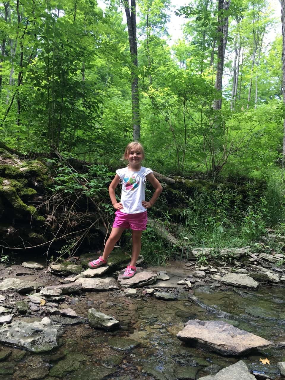 We spent our first Mama and Abby day of the summer riding bikes at Sharon Woods, and hiking at both Whitacre Park and French Park! Our first bike ride together outside of our neighborhood was fun, but not as much fun (for Abby) as walking in the creek. Abby delighted in skipping along the creek rocks at French Park.