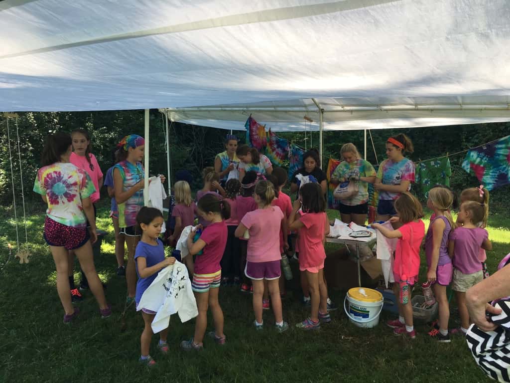 Our first two days of Girl Scout camp at French Park were super fun! The girls hiked, tie-dyed t-shirts, played games like “drip drip drench,” made wind chimes, painted, sent PAs to “jail,” and more. Three more days to go – and tomorrow Gwen and Josie get to join the fun!
