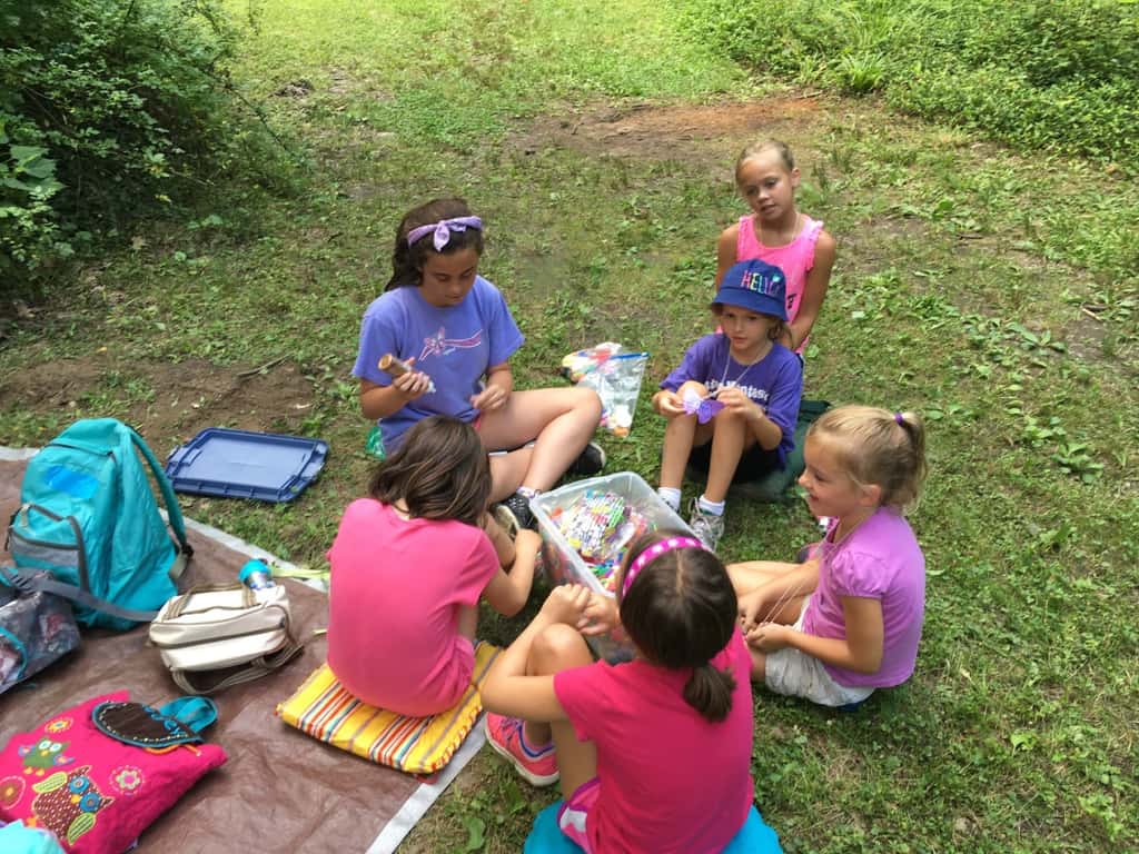 Our first two days of Girl Scout camp at French Park were super fun! The girls hiked, tie-dyed t-shirts, played games like “drip drip drench,” made wind chimes, painted, sent PAs to “jail,” and more. Three more days to go – and tomorrow Gwen and Josie get to join the fun!