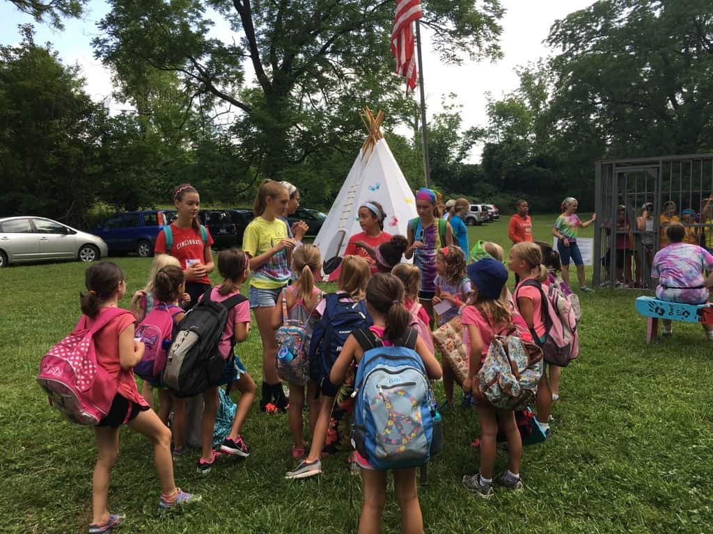 Our first two days of Girl Scout camp at French Park were super fun! The girls hiked, tie-dyed t-shirts, played games like “drip drip drench,” made wind chimes, painted, sent PAs to “jail,” and more. Three more days to go – and tomorrow Gwen and Josie get to join the fun!