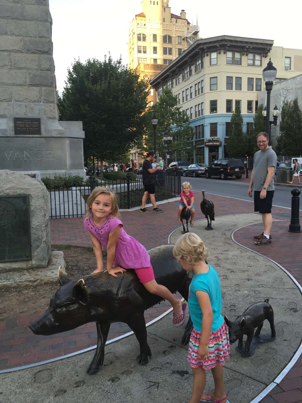 Vacation day 1: Mellow Mushroom was still delicious, and more entertaining with kids. Downtown Asheville was surprisingly happening on a Monday night.