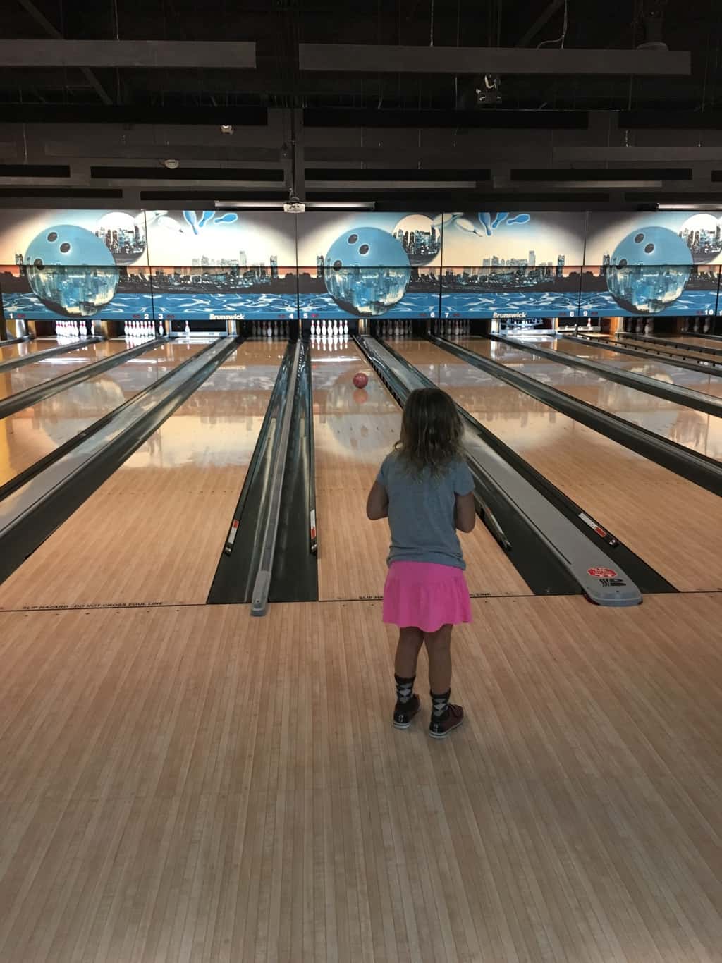 Vacation day 2: some driving, swimming, bowling, eating, ands lots of hugging. The girls were thrilled to see their Auntie Em.