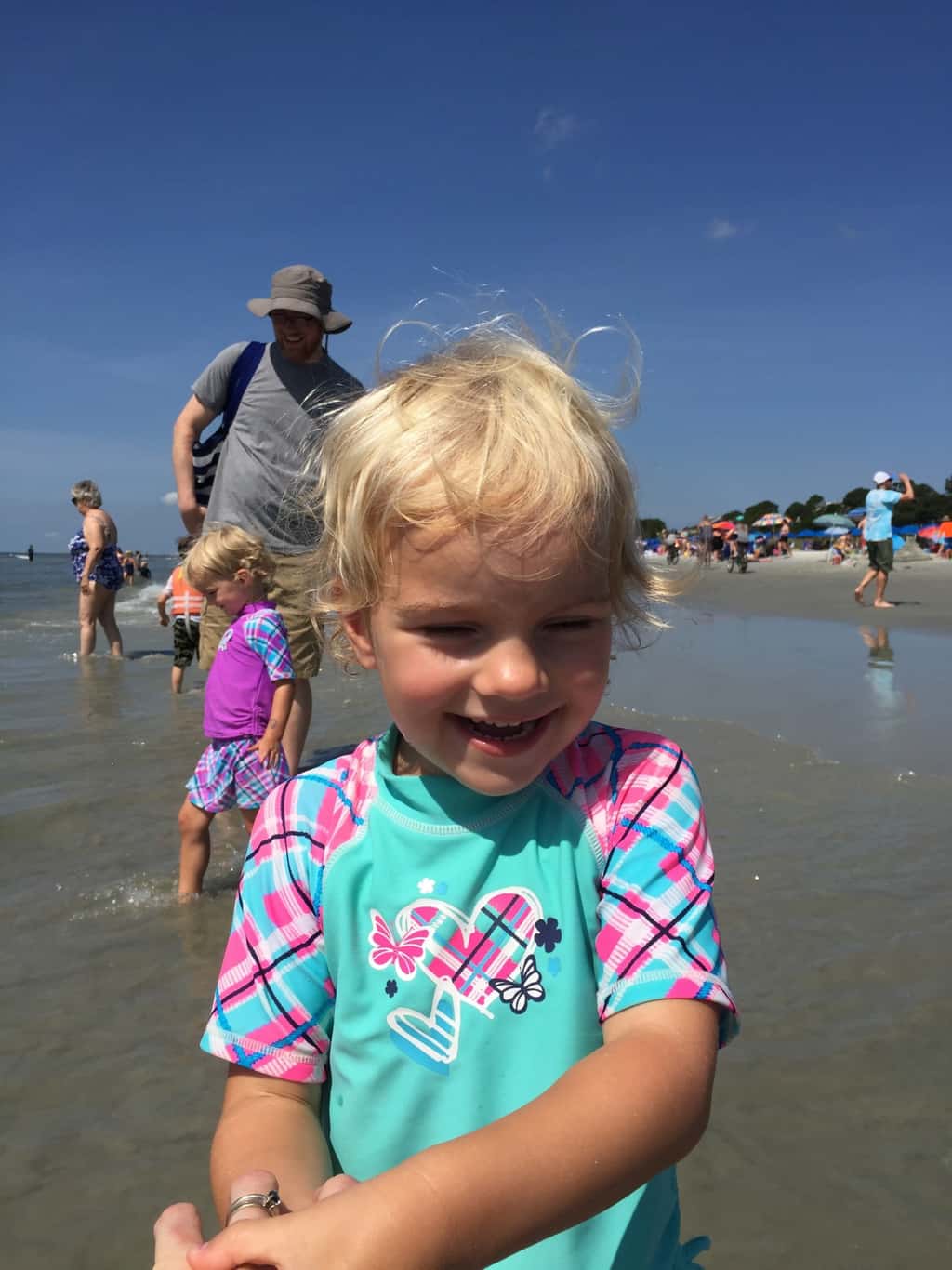 Vacation day 3: We had a blast playing at the beach on Hilton Head Island. It was their first time at the ocean, and Gwen and Josie loved it! Gwen especially liked crashing into the waves. Abby and Josie really liked playing in the sand.