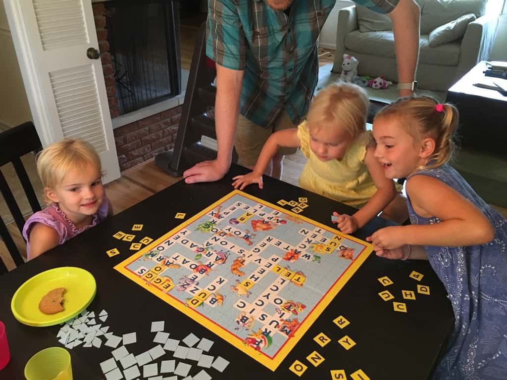 Best find at the Changing Hands Sale: a Scrabble Junior game. I thought they were still too little, but the girls love it! My heart is full.