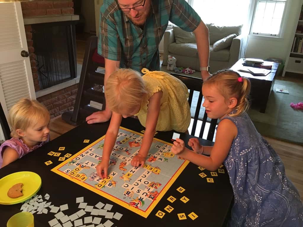 Best find at the Changing Hands Sale: a Scrabble Junior game. I thought they were still too little, but the girls love it! My heart is full.