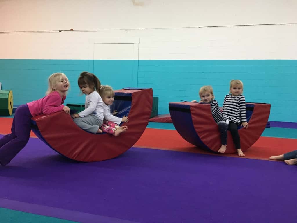 We met our playgroup friends at Gym Skills today. At one point, Josie, Gwen, Anna, and a couple of others were sitting together on a balance beam. We could see them laughing and carrying on about something for quite some time. Gwen and Josie later told me that they were “sharing dreams.” I would have enjoyed overhearing that conversation!