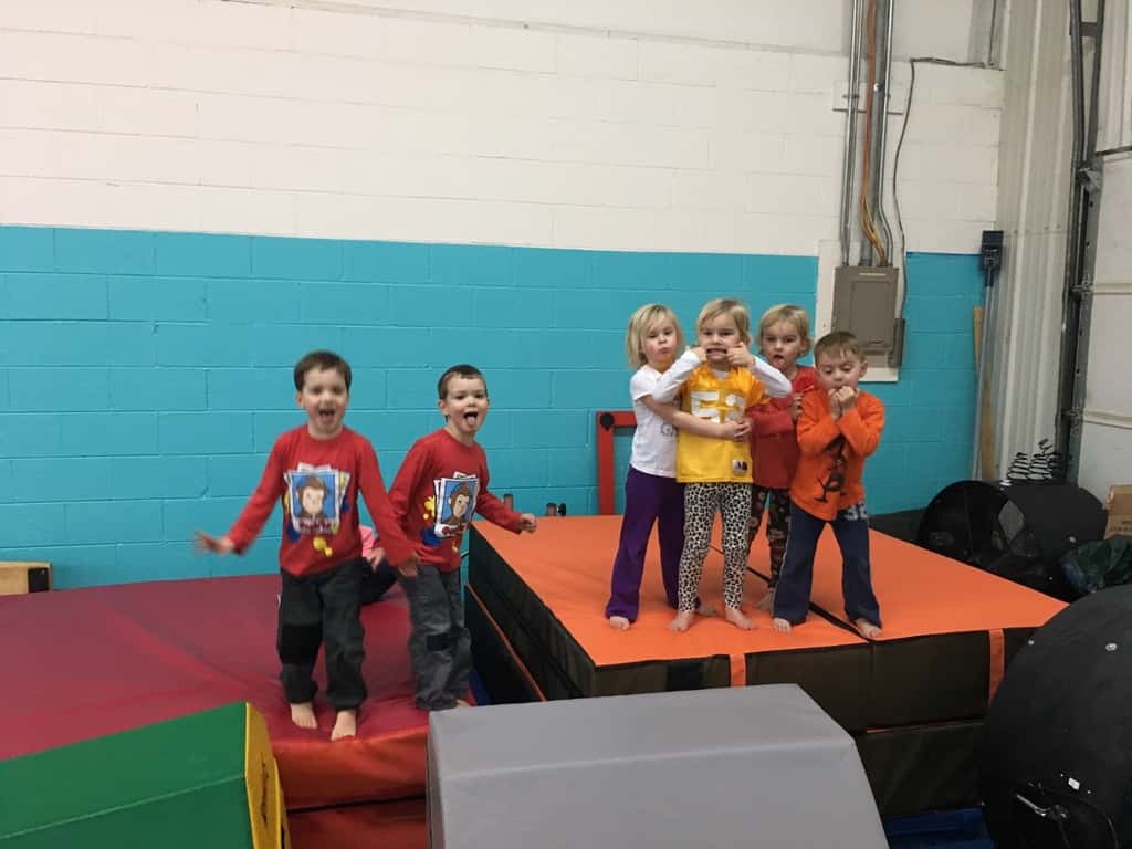 We had another fun Friday at Gym Skills with our preschool playgroup friends. It’s so great to watch them all happily play together. I remember well those play dates when they only ever spoke to their own twin. Now they all laugh and play together!