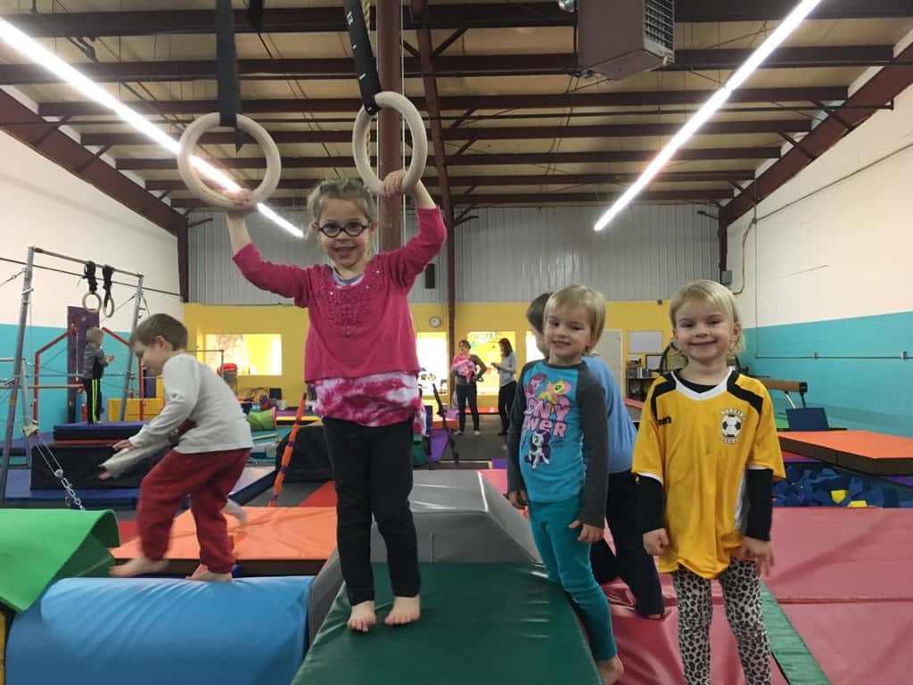 The girls love that our preschool playgroup keeps meeting at Gym Skills.